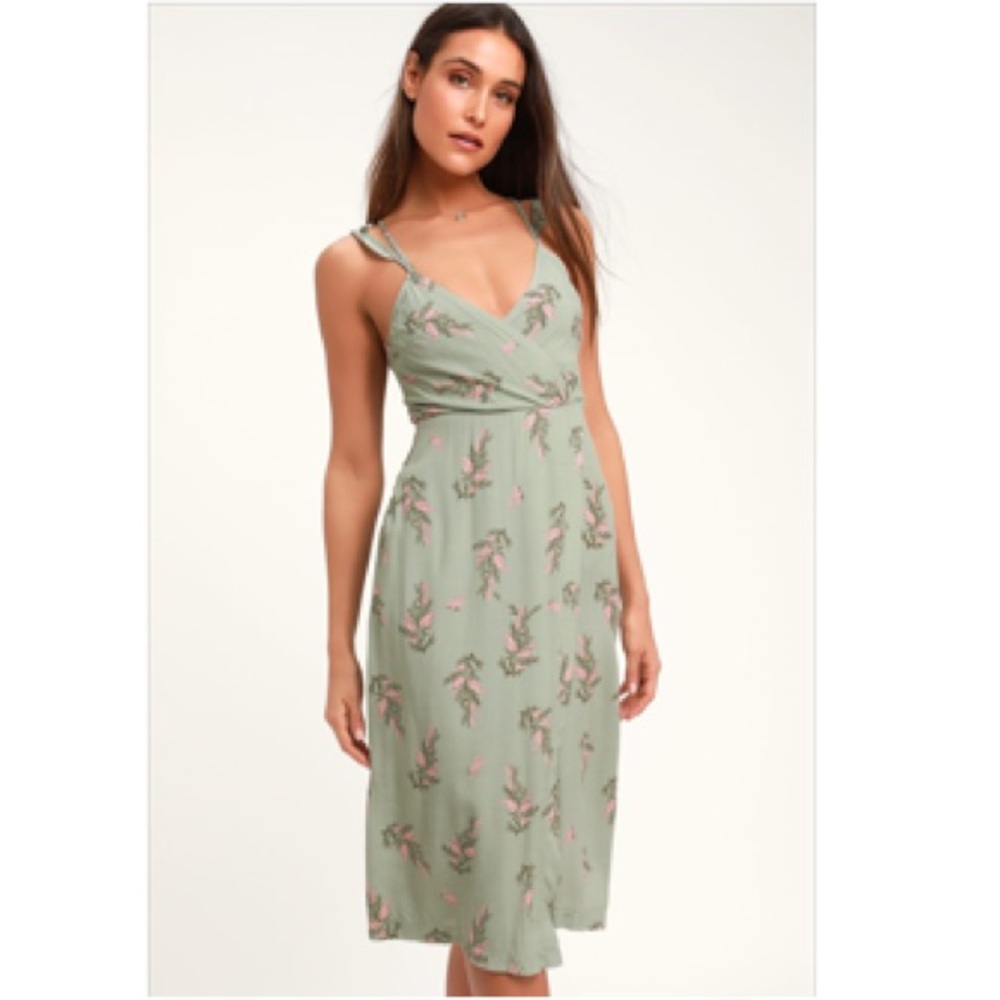 Sage Green Floral Midi Dress